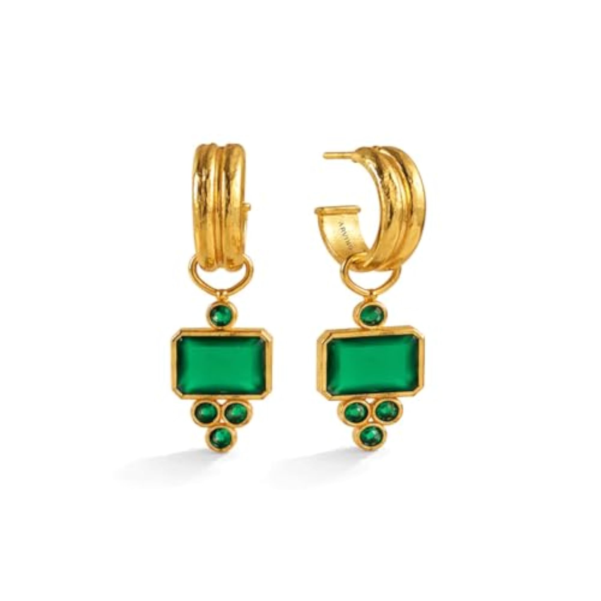 Women's Gold Emerald Green Onyx Dangle Drop Earrings, Elegant Gift