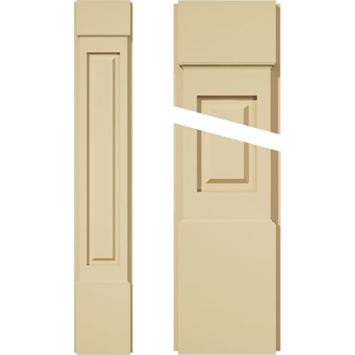 Signature Urethane Raised Panel Pilaster w/Standard Capital & Base, 8"W x 48"H x 2"P (Pair), Base Can Be Trimmed Up to 6 5/8", High Density Milled Urethane, Factory Primed Tan, Sold As Pair