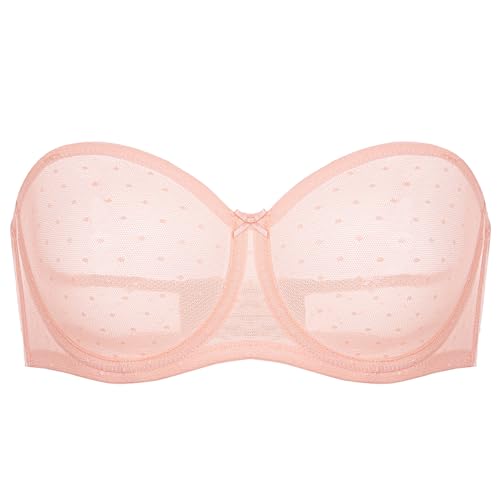 Image of DOBREVA Women's Mesh Strapless Bra Sheer Unlined See Through Underwire Bras Plus Size