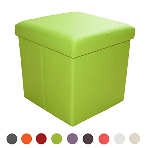 Stylehome Asiento de banco, caja con espacio de almacenamiento plegable, soporta hasta 300u00a0kg, piel sintética, 38u00a0x 38u00a0x 38u00a0cm, piel sintética, verde, 38 x 38 x 38 cm