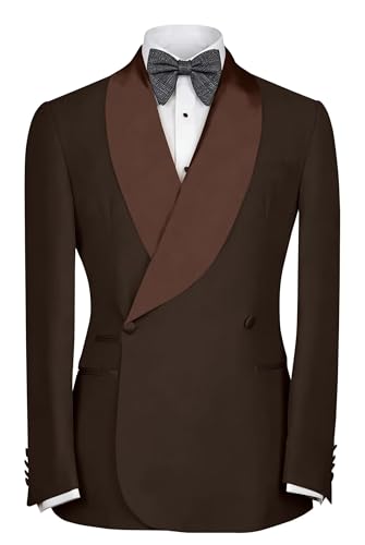 FSERJF Mens Tuxedo Jackets - Slim Fit Double Breasted Blazer for Prom and Wedding, Elegant Coffee Color, Size M