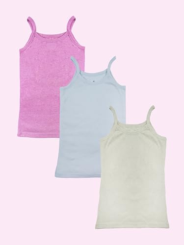 Image of KiddoPanti Girls 100% Cotton Rib Solid Camisole Tank Top Pack of 3