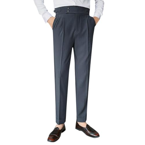 Mixgent Pants for Men, Men's High Waisted Pleated Pants, Autumn Retro Business Solid Color Straight Casual Trousers