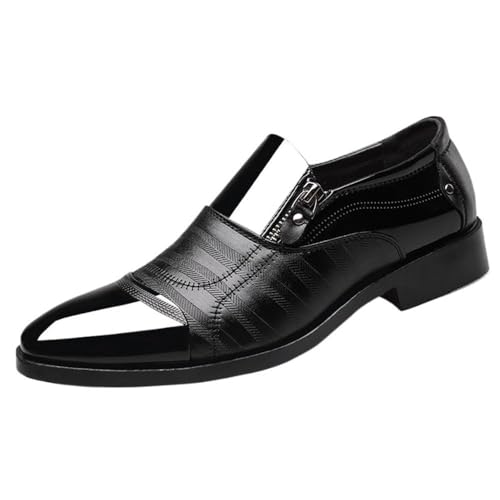 Men's Oxford Dress Shoes PU Leather Slip-On Round Toe Comfortable Low Top Formal Wedding Shoes with Block Heel Non-Slip Sole for Business