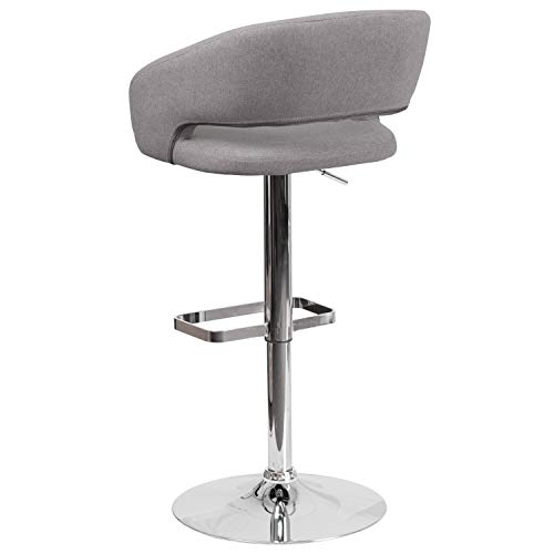 Flash Furniture Erik Contemporary Adjustable Height Barstool with Footrest and Rounded Mid-Back, Upholstered Bar or Counter Height Stool, Gray/Chrome - Image 7