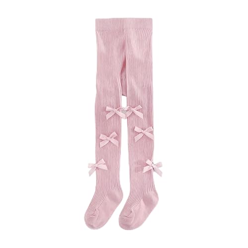Image of VIKITA Girls Ribbed Tights with Bow - Soft Daily Knitted Leggings