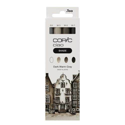 COPIC Ciao Shade Set Dark Warm Gray, 3 rotuladores dobles con una punta mediana y otra de pincel, incl. Multiliner Warm Gray 0,5 mm