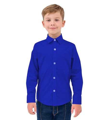 Image of 9 Month-16Y Boys' Long Sleeve Button Down Toddler Dress Shirt Oxford Uniform Shirt with Chest Pocket