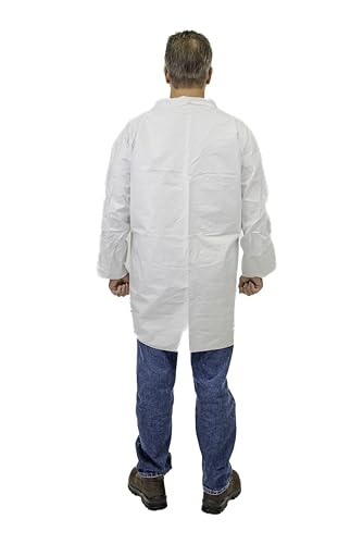Lakeland MicroMax Lab Coat Disposable, Lightweight, Long Sleeves, Snap Closure and Serged Seams, White, 2X-Large (30 Pack)