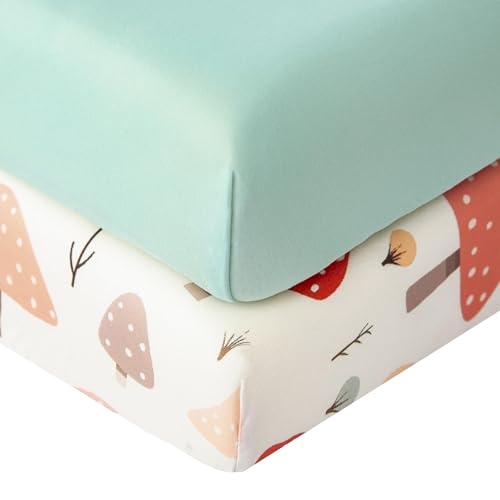 Image of SDIII 2 Pack Mushroom Crib Sheets for Boys Girls 52x28 Stretchy Microfiber Jersey Knit Soft Crib Sheets for Standard Crib and Toddler Mattress
