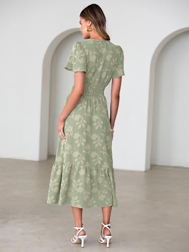 Image of Simplee Womens Summer Boho Maxi Dress Semi Formal Wedding Guest Short Sleeve V Neck Empire Waist Floral Long Dresses
