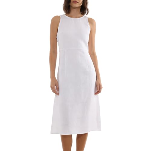Robe midi en lin pur Amazhiyu élégance intemporelle col rond