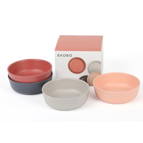 EKOBO Bamboo Kids Bowls Set of 4 SCANDI, 20 oz reusable Bowls in Blush, Cloud, Storm, Terracotta, Eco-Friendly, Stackable, Dishwasher Safe Bamboo Dinnerware for Kids & Families by EKOBO - Used condition - US$19.93