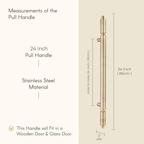 Image of LAPO 34 Inch Stainless Steel Pull Handle | Antique PVD Gold Finish Heavy Duty Main Door Handle | Hole to Hole 24 Inch | Elegant & Strong Entrance Handle for Home, Hotel, Office | 3 Yr Warranty