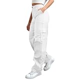 EMATOP Cargohose Damen Baggy Sportlich Wanderhose High Waist Cargo Hose Baumwolle Arbeitshose Leichte Einfarbig Jogginghose Casual Stoffhose mit Multi Taschen Trekkinghose Outdoor Sporthose