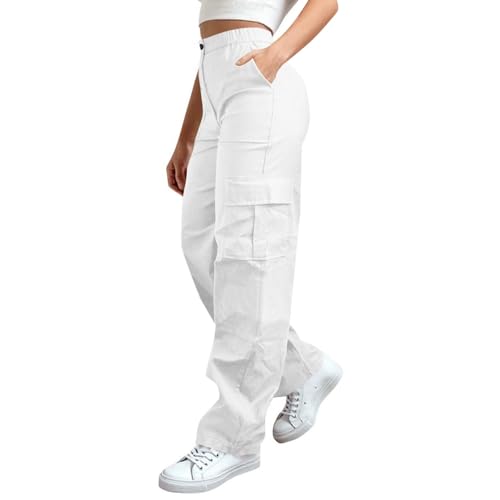 EMATOP Cargohose Damen Baggy Sportlich Wanderhose High Waist Cargo Hose Baumwolle Arbeitshose Leichte Einfarbig Jogginghose Casual Stoffhose mit Multi Taschen Trekkinghose Outdoor Sporthose