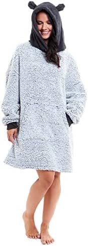 Slumber Hut Hoodie Wearable Blanket Ultra Soft Fleece Snuggle Poncho Loungewear Hooded Top Oversized Comfy Cosy Sweatshirt Throw Cover - Teddy Dove - One Size Adults Womens Mens