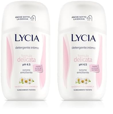Lycia - Detergente Intimo Formula Delicata, pH 4.5, Azione Emolliente, 200 ml (Confezione da 2)
