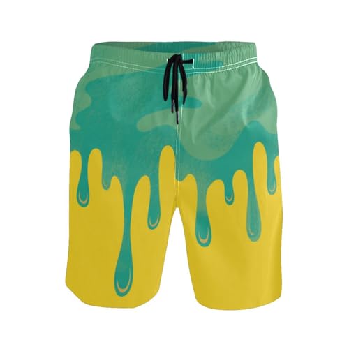 Asthetic Art Green Yellow Men Swimming Shorts Stretch Stretch Beach Shorts Quick 8”/ 9” Long XL Plus Size Swimming