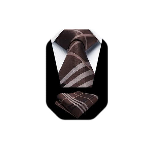 Image of HISDERN Ties for Men Formal Business Plaid Checked Mens Ties and Pocket Square Set Classic Wedding Necktie Handkerchief