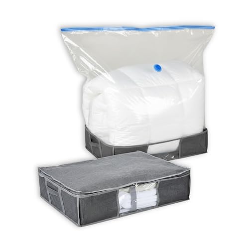 40.5L Slim Underbed Clothes Storage Bag with Zipper Low-Profile Foldable Storage Box with Clear Window & Reinforced Sides Space Saving Organiser for Bedding Duvets & Clothes Vacuum Storage Bag