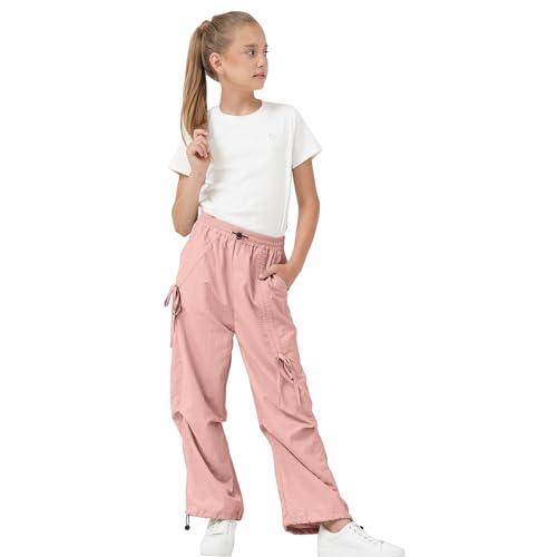 Image of Rolanko Wide Leg Girls Parachute Cargo Pants for Girls Butterfly Y2K Kids Cargo Jogger Trousers with Pockets Loose Fit