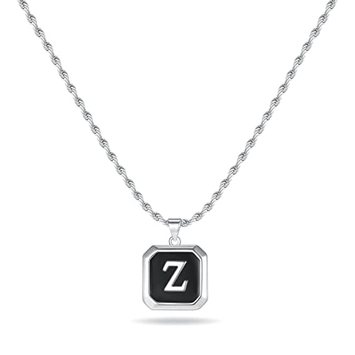 LUXEJEW Mens Necklace - Silver Letter Z Initial Necklace for Men Boys Silver Initial Pendant Necklaces Stainless Steel Rope Chain Necklaces Mens Jewelry Gifts for Men Him Boyfriend Gifts