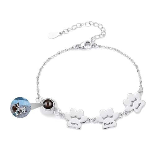 Keruidian Pulsera personalizada con nombre de mascota con foto, pulsera de proyección de imagen de perro y gato, cadena de proyección personalizada para mujeres, regalo para amantes de las mascotas, 2