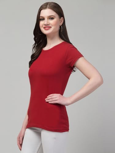 Image of Women's 100% Cotton Plain Regular Fit Round Neck Half Sleeve Tshirt (Solid)