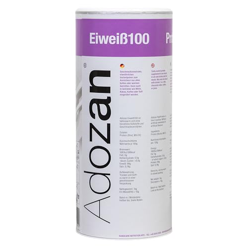 Adozan Eiweiß 100 | 99% Whey Isolate/Rind Protein Pulver auf 100g | Neutral, Ohne Zucker & Fett | Leicht Löslich, Geschmacksneutral Eiweißpulver für Diät, Bariatrische Ernährung & Regeneration | 1kg