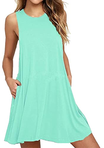 OMZIN Casual Scoop Collar Lose Tunika Top T-Shirt Kleid für Damen Mintgrün S