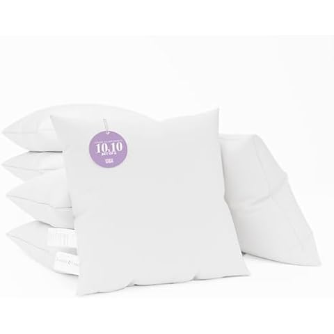 Bulk Pillow Inserts Pack of 6 Throw Pillow Inserts 10x10 inch with Hypoallergenic Pillow Stuffing - Made in USA Throw Pillow Insert by Looms and Linens Throw Pillows for Bed Cover