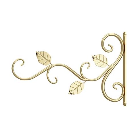 ProsperveilUK Wall Hanging Plant Bracket Indoor Outdoor Decorative Iron Leaf Vine Hanging Brackets Hooks for Plant Flower Pot Basket Hanger Lanterns Wind Chimes Garden Decor (Gold) Cover