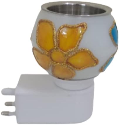 D Classic Decor Glitter Electric Ceramic Kapoordani/Camphor Diffuser with Night Bulb for Living Room/Home Decor (Flower Print)