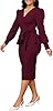 Burgundy Dress for Women Wear to Work Sexy Wrap V ... #4