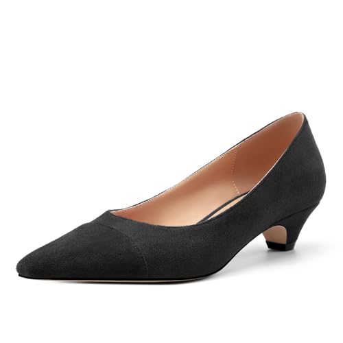 Womens Casual Closed Pointed Toe Slip On Office Suede Comfort Kitten Low Heel Pumps Shoes for Women 1.4 Inch