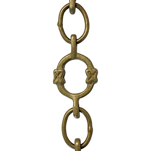 Image of RCH Hardware Decorative Antique Solid Brass Chain for Hanging, Lighting - Small Round Unwelded Links with X Design (1 Foot)