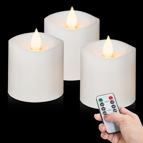Image of 3x3 Flameless Candles Set of 3, LED Battery Candles Flickering, 3 inch Flameless Candles with Remote,Battery Powered Candles,for Wedding Holiday Decorations,White