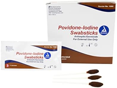 Dynarex Povidone Iodine Swabsticks, Convenient Antiseptic to Ensure Skin Preparation, Brown, 1 Box of 25 Foil Packets, 3 Swabsticks Per Foil Packet