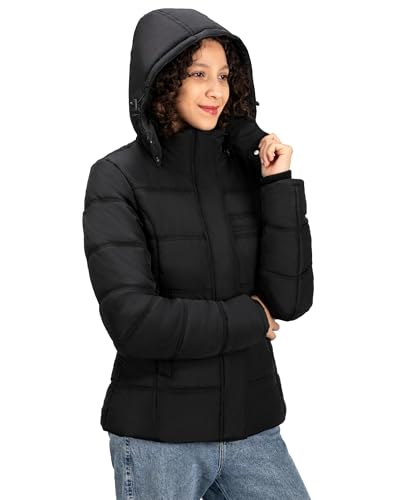 Women's Winter Down Coats, Black Short Warm Quilted Puffer Winter Jackets for Women Girl with Detachable Hood2