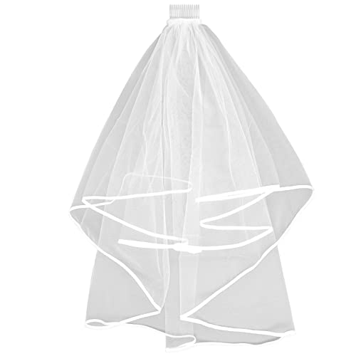 Chstarina Véu de noiva branco, véu curto com pente, véu de mulher, véu de noiva, véu de menina, cabelo de casamento, acessórios de casamento para mulheres, meninas, festa, namorada, acessórios, Branco