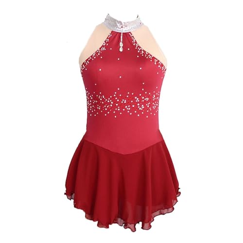 Kmeruoys Figure Skating Dress Girls Sleeveless Performance Competition Costume Tutu Dance Dress (Color : Red, Size : XL)