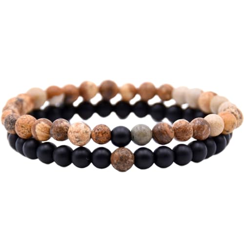 Bracelets extensibles couples en jaspe et onyx mat FIZA_CPL_161