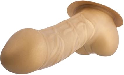 TOYLIE Funda para el pene de látex Carlos oro con base para adherirse a la ropa - Funda de pene venosa con gran saco escrotal y glande perfilado