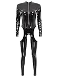 Yiesvsov Women Jumpsuit Wetlook Manches Longues Ouvert Body Effet Cuir Combinaison Intégra...