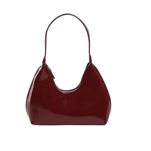 Glossy burgundy crescent shoulder bag