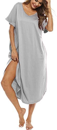 Nightgown Women Comfy Loungewear Short Sleeve Nightshirts Casual V Neck Sleepwear S-XXL