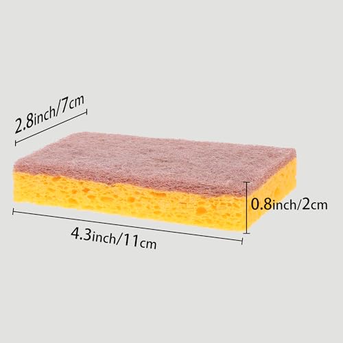 Image of Dual Sided Cleaning Sponges, Kitchen Dishes Sponge, Non-Scratch Scrub Sponges for Household, Bathroom 3 Pack Yellow Brown