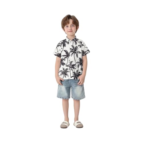 Family Matching Outfits,Summer Hawaiian Mother Daughter Matching Dresses Mommy Daughter Tropical Sets Men and Boys Button Down Shirts Shorts Beach Vacation Outfits（3-Black,5 Years