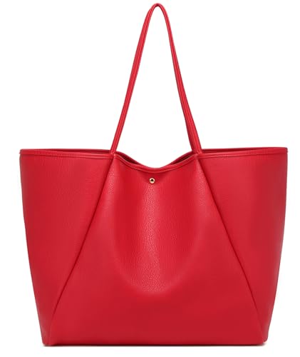 Dreubea Large Leather Tote Bag for Women - Big Work Bag, Spacious Minimalist Handbag, Tote Handbag for Office Red